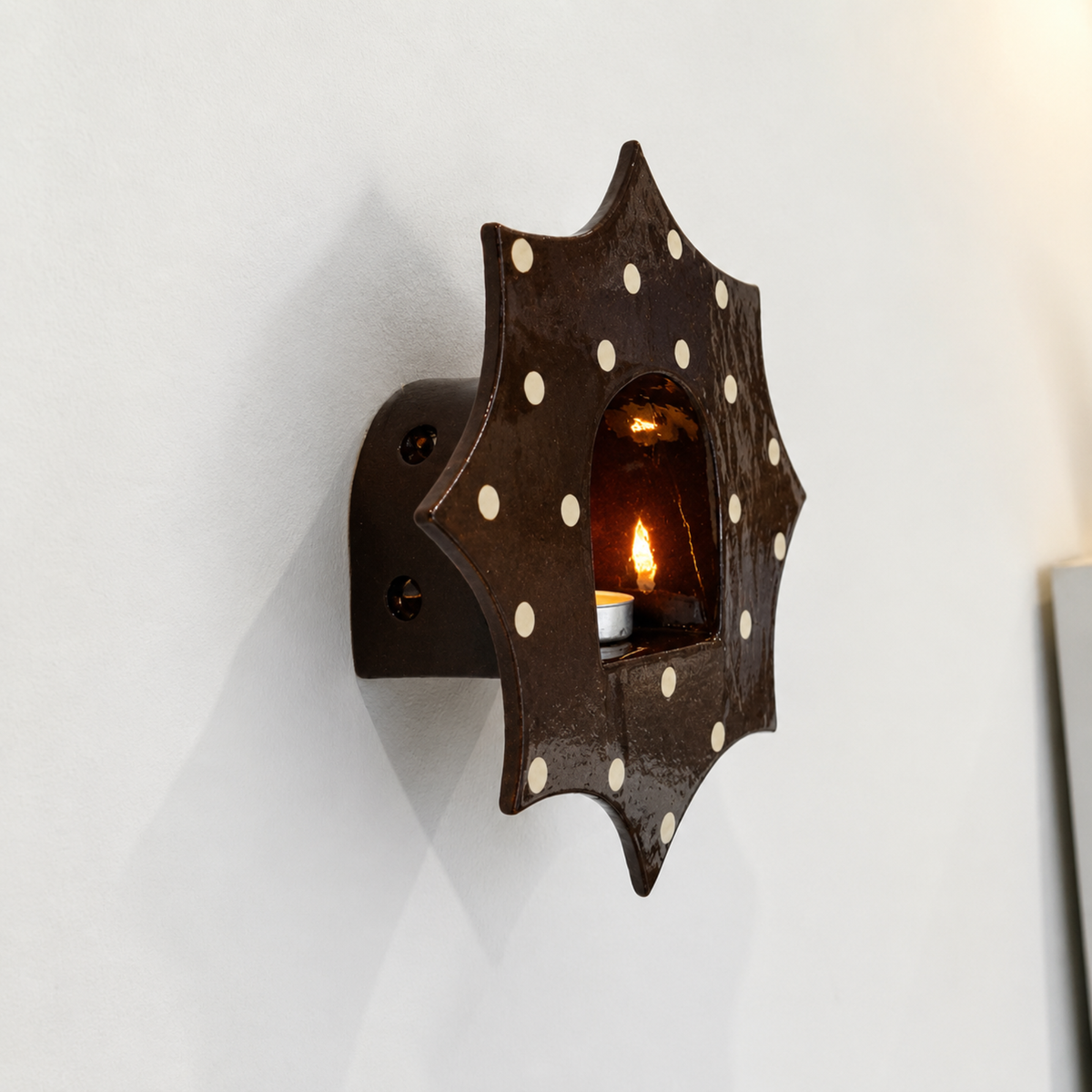 Polka Dots Ceramic Candle Holder, Handmade Wall Sconce, Celestial Home Decor, Coastal Wall Accent, Boho Decor | LA114