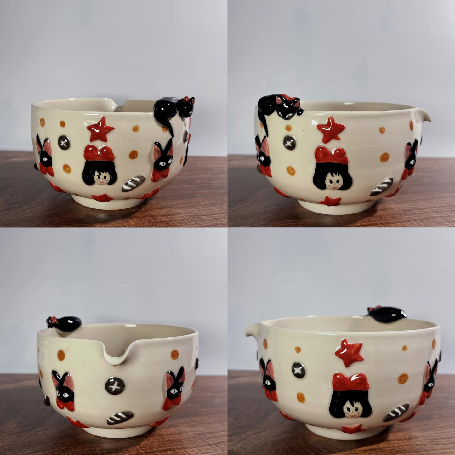 Kiki's Delivery Service 3D Handcrafted Ceramic Matcha Bowl and Jiji Whisk Holder Set • HX12