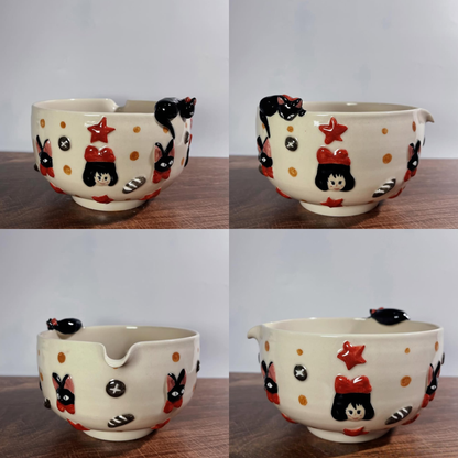 Kiki's Delivery Service 3D Handcrafted Ceramic Matcha Bowl and Jiji Whisk Holder Set • HX12