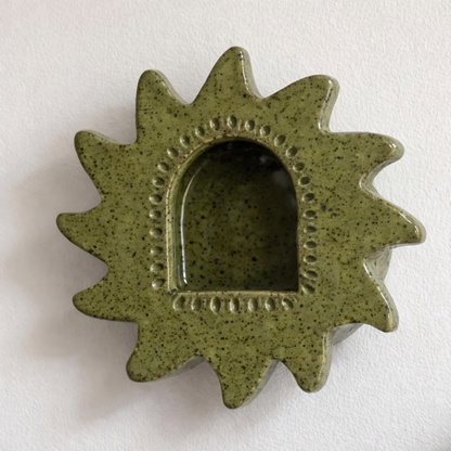 Handmade Ceramic Sun Wall Candle Holder, Green Speckled Sconce, Cozy Cottagecore Decor | LA113 (Copy)