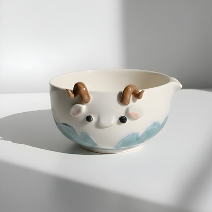 Handcrafted 3D Baby Dragon Ceramic Matcha Bowl with Spout • HX18