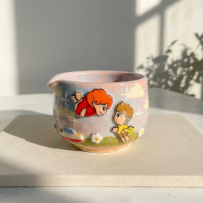 Studio Ghibli Ponyo & Sosuke 3D Handcrafted Ceramic Matcha Bowl and Whisk Holder Set • HX22