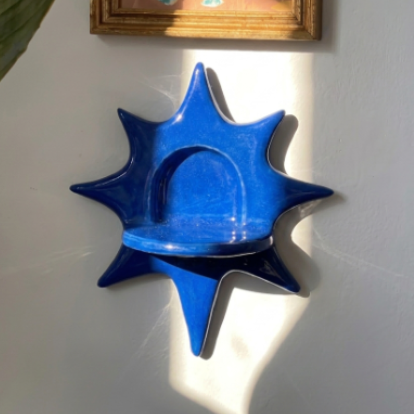 Handcrafted Sage Green Star Ceramic Wall Candle Sconce, Matte Mint Sunburst Celestial Tealight Holder • HX34