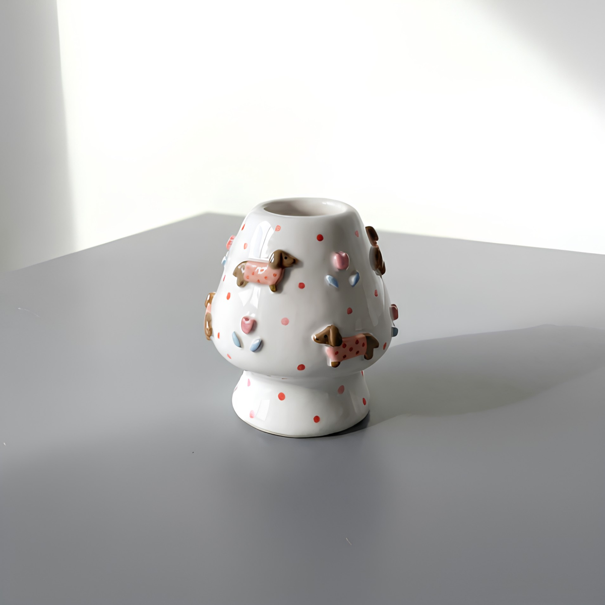 Handmade Dachshund Dog Ceramic Matcha Bowl Set | Cute Sweater Dachshund Chawan & Whisk Holder • HX58