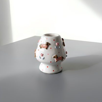 Handmade Dachshund Dog Ceramic Matcha Bowl Set | Cute Sweater Dachshund Chawan & Whisk Holder • HX58