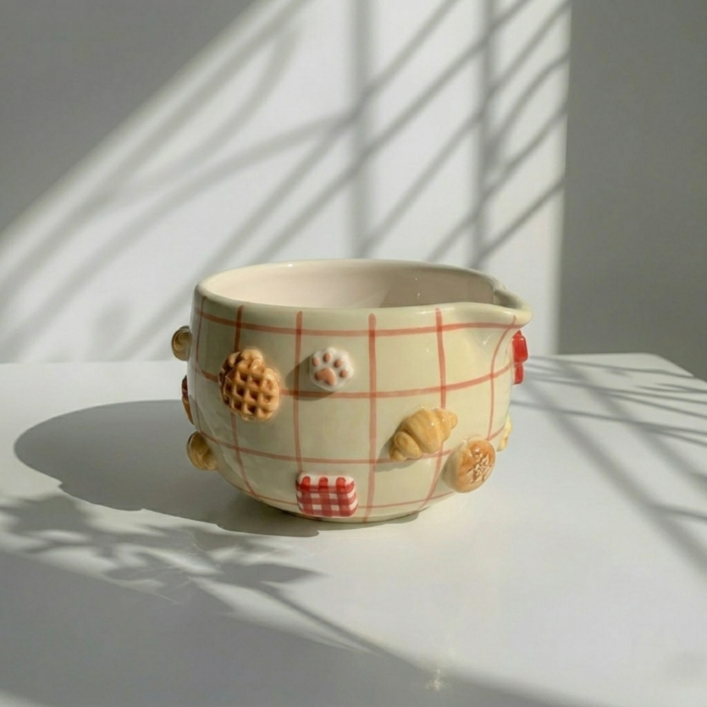 Checkered Jiji Cat Matcha Bowl | Handmade Ceramic Chawan | LA019