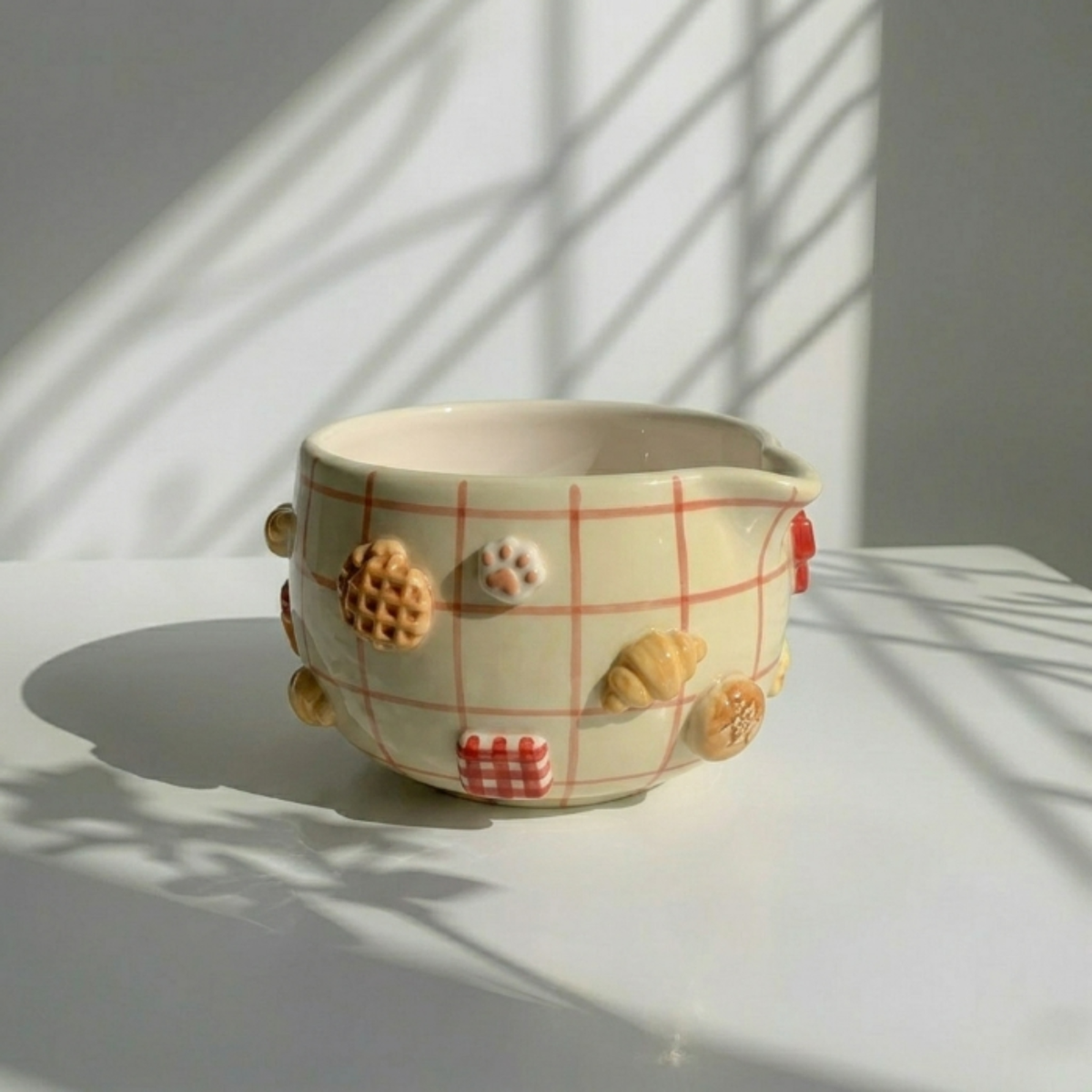Grid Cute Cat Matcha Bowl | Handmade Ceramic Chawan | LA019