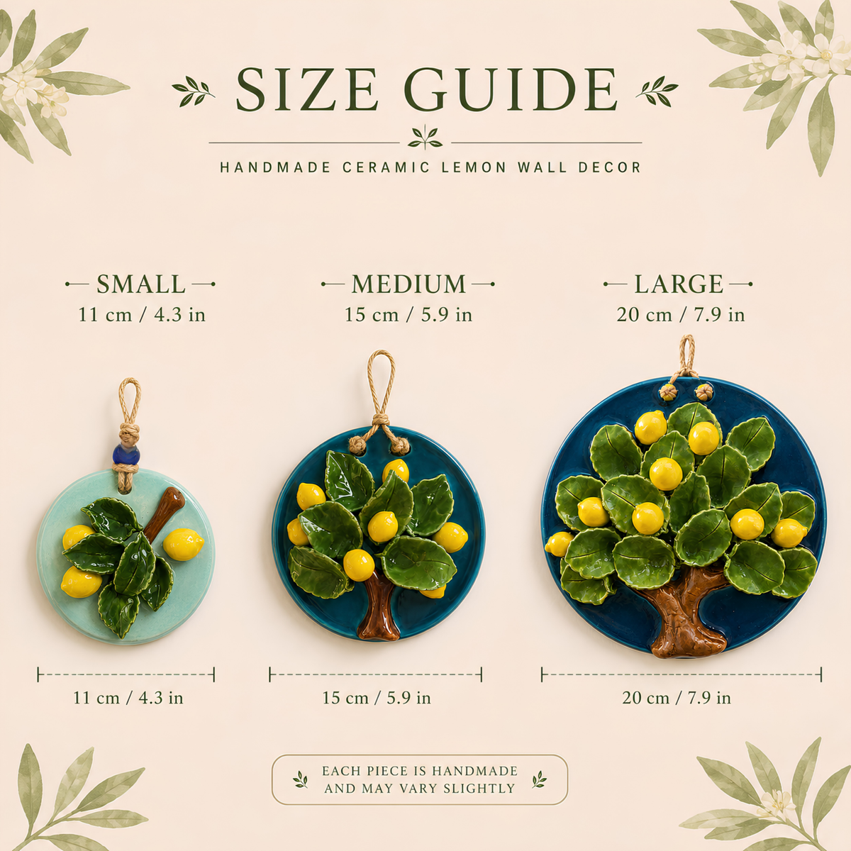 3D Ceramic Lemon Tree Wall Hanging Plaque, Handmade Mediterranean Kitchen Wall Decor • HX47