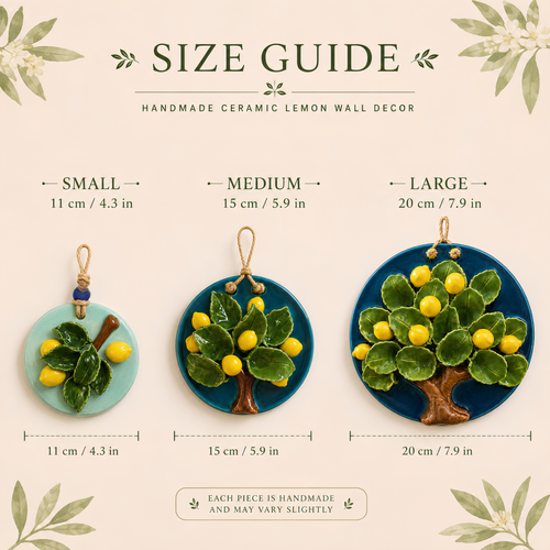 3D Ceramic Lemon Tree Wall Hanging Plaque, Handmade Mediterranean Kitchen Wall Decor • HX47