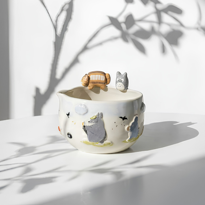 Studio Ghibli Inspired Totoro & Catbus Matcha Set–Handcrafted Ceramic Tea Bowl • HX01