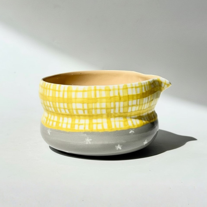 Handmade Cozy Hiding Cat Ceramic Matcha Bowl Set | Kawaii Plaid Tea Set • HX56