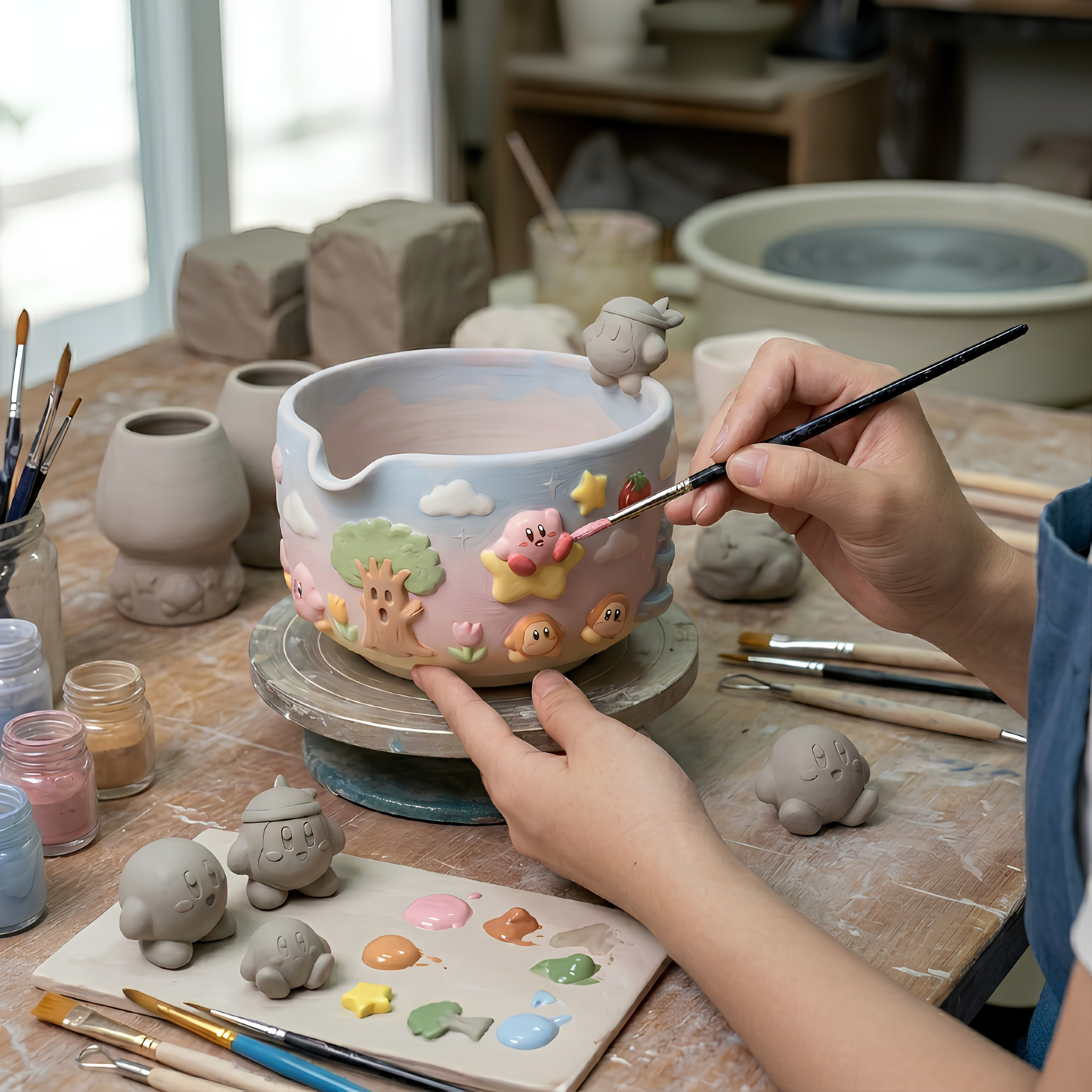 Ombre Kirby and Waddle Dee Matcha Bowl | Handmade Ceramic Chawan | LA018