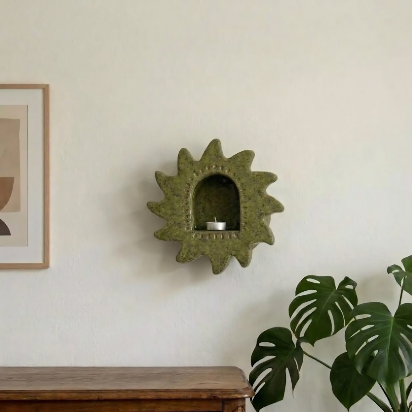 Handmade Ceramic Sun Wall Candle Holder, Green Speckled Sconce, Cozy Cottagecore Decor | LA113 (Copy)