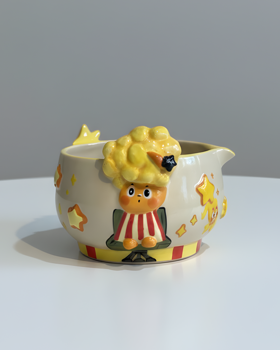 Twinkle Popcorn Movie Night 3D Handcrafted Ceramic Matcha Bowl and Whisk Holder Set • HX09