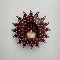 Handcrafted Red and White Checkerboard Sun Ceramic Wall Candle Sconce • HX36