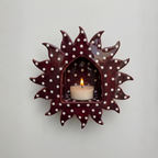 Handcrafted Red and White Checkerboard Sun Ceramic Wall Candle Sconce • HX36