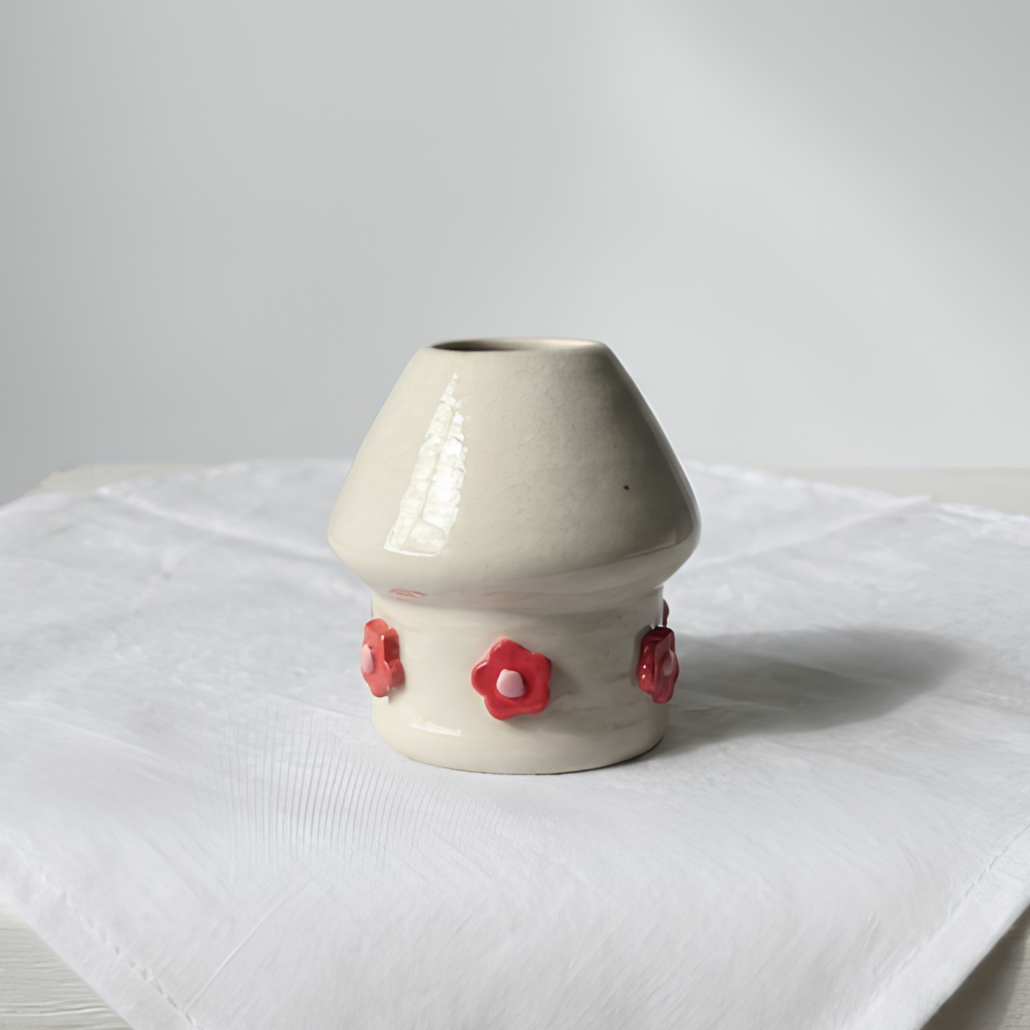 Handcrafted Flower Giving Creature Ceramic Matcha Bowl and Whisk Holder Set • HX44