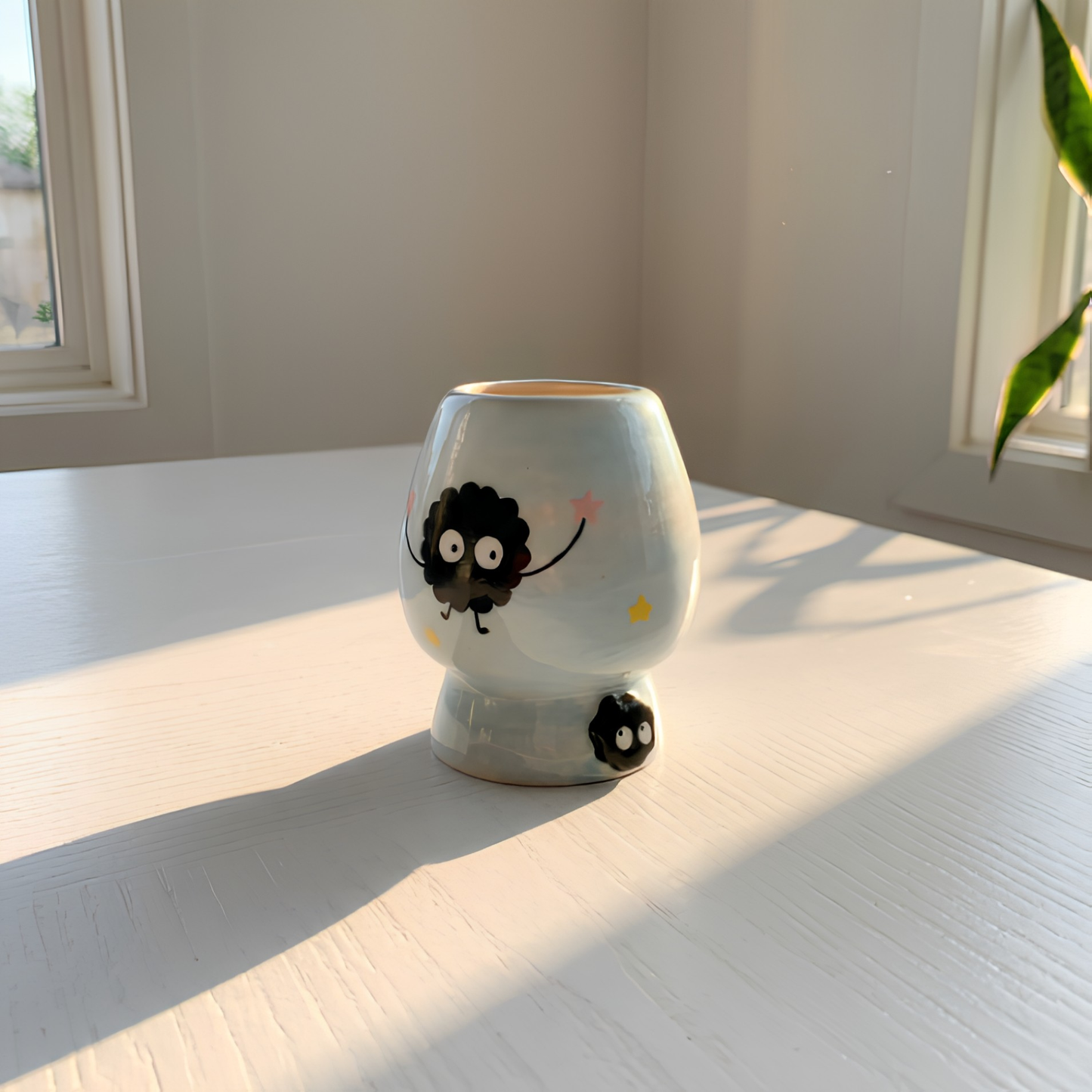 Spirited Away No-Face & Soot Sprite 3D Handcrafted Ceramic Matcha Bowl and Whisk Holder Set • HX18