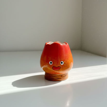 Ghibli Calcifer Fire 3D Handcrafted Ceramic Matcha Bowl and Totoro Whisk Holder Set • HX13