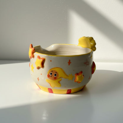 Twinkle Popcorn Movie Night 3D Handcrafted Ceramic Matcha Bowl and Whisk Holder Set • HX09