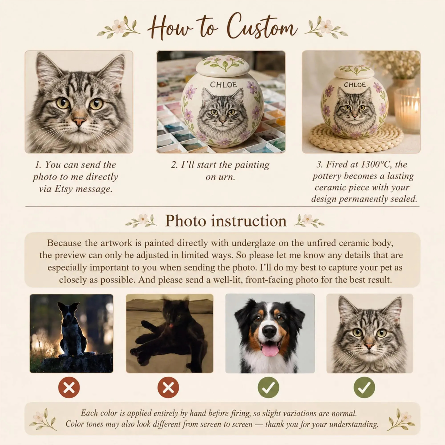 Hand-Painted Pet Portraint Urn | Personalized Ceramic Keepsake | LA200