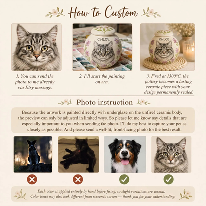Hand-Painted Pet Portraint Urn | Personalized Ceramic Keepsake | LA200