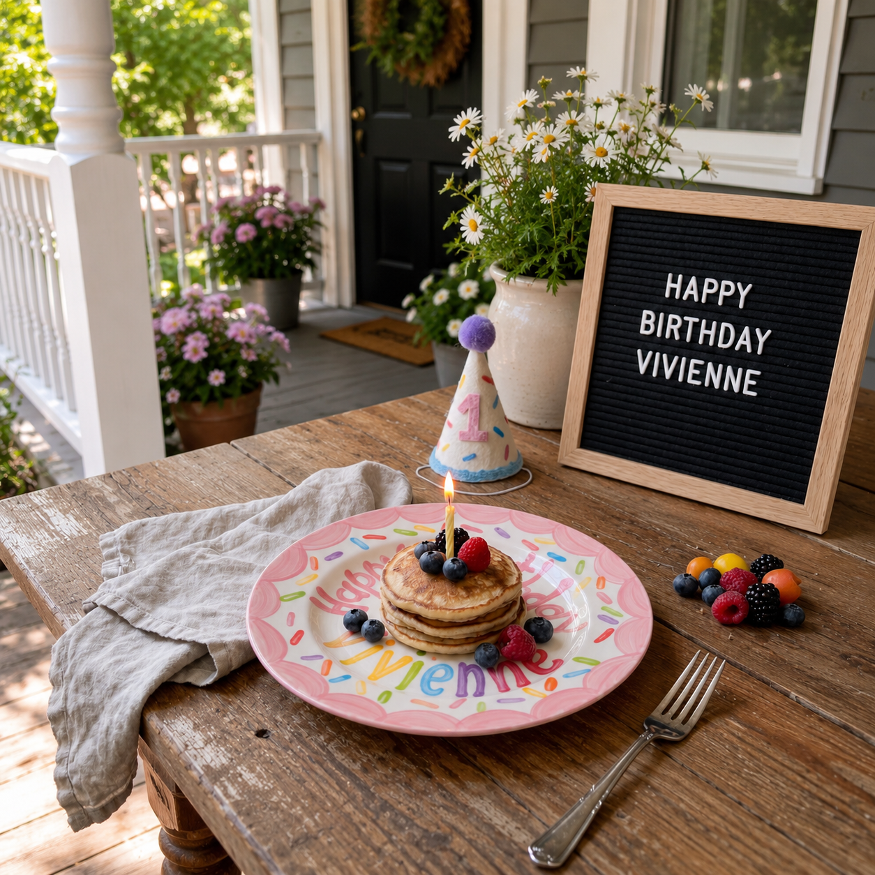 Personalized Birthday Plate – Pink Scalloped Border, Colorful Sprinkles & Cake Design | BHL010