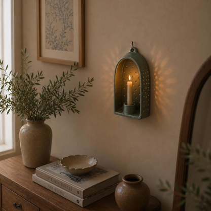 Ceramic Ajour Wall Candle Holder, Shadow Casting Wall Sconce, Handmade Perforated Candle Holder, Housewarming Gift Decor | LA128