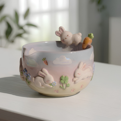 Ombre Bunny Carrot Matcha Bowl | Handmade Ceramic Chawan | LA023