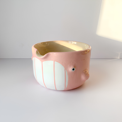 Cute Pink Dolphin Ceramic Matcha Bowl and Whisk Holder Set – Handcrafted Pastel Matchawan • HX13