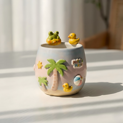 Handmade Frog Matcha Bowl Set, Cute Duck Ceramic Matcha Tea Set, Ombre Matcha Bowl with Whisk Holder, Kawaii Tea Gift | LA2