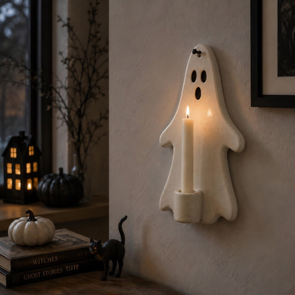 Halloween Wall Candle Holder, Ghost Candle Sconce, Ceramic Ghost Decor, Handmade Wall Candle Holder, Spooky Home Decor, Halloween Gift | LA136
