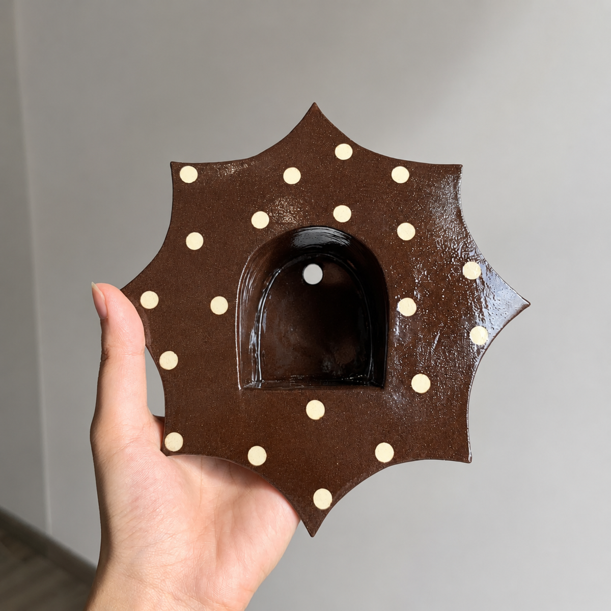 Polka Dots Ceramic Candle Holder, Handmade Wall Sconce, Celestial Home Decor, Coastal Wall Accent, Boho Decor | LA114