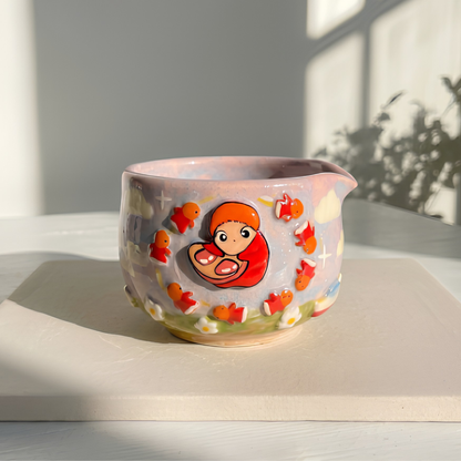 Studio Ghibli Ponyo & Sosuke 3D Handcrafted Ceramic Matcha Bowl and Whisk Holder Set • HX22