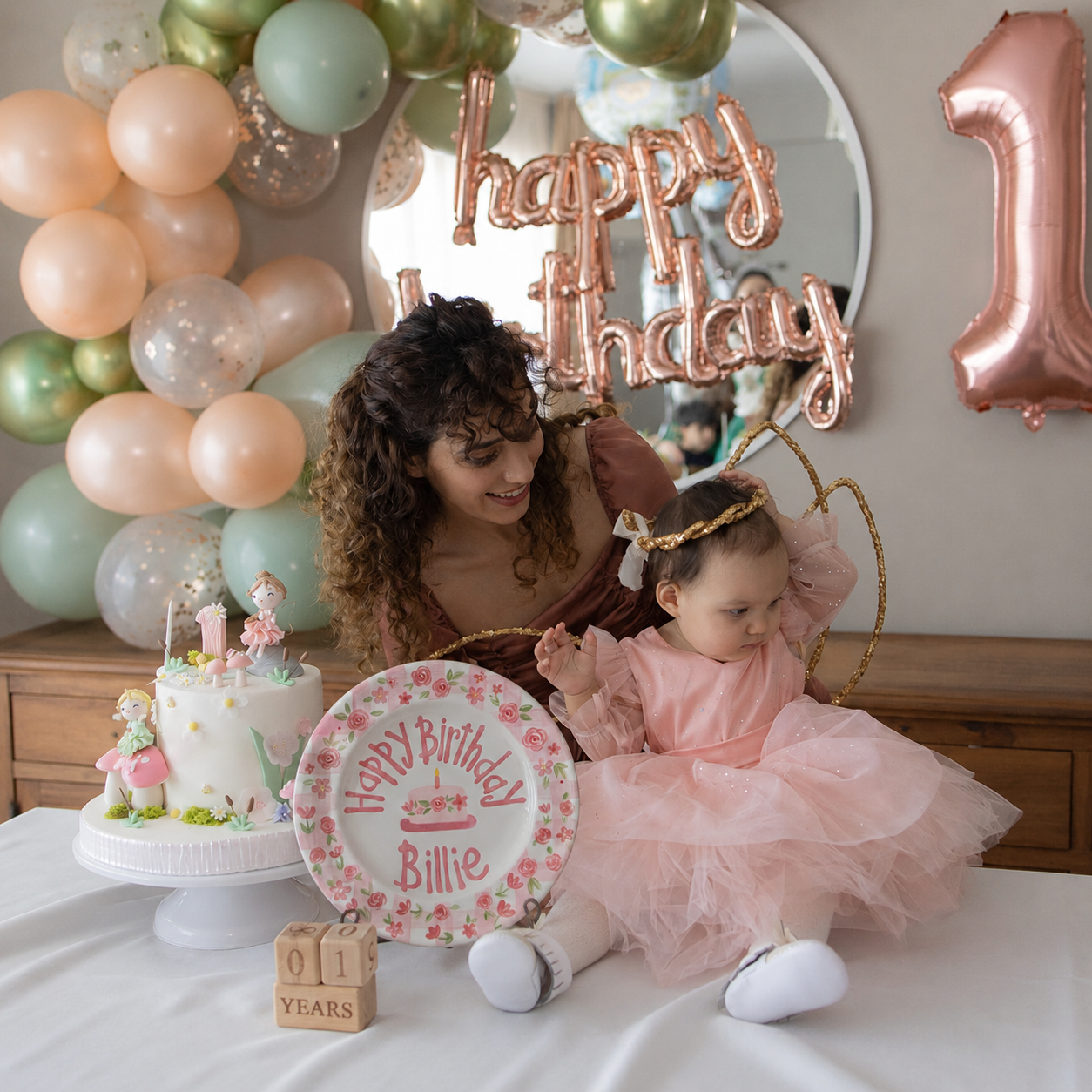 Hand-Painted Floral Wreath Ceramic Birthday Plate, Pink Gingham Border, Personalized Name Keepsake, Party Decor | B038