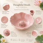 Handmade Lotus Leaf Ceramic Berry Colander | Aesthetic Fruit Strainer Bowl with Drainage Holes • HX53