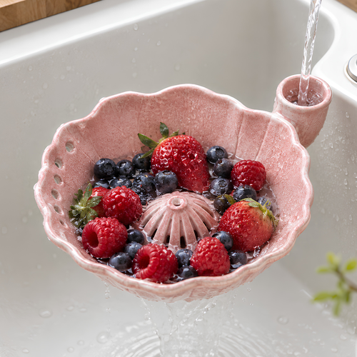 Handmade Lotus Leaf Ceramic Berry Colander | Aesthetic Fruit Strainer Bowl with Drainage Holes • HX53