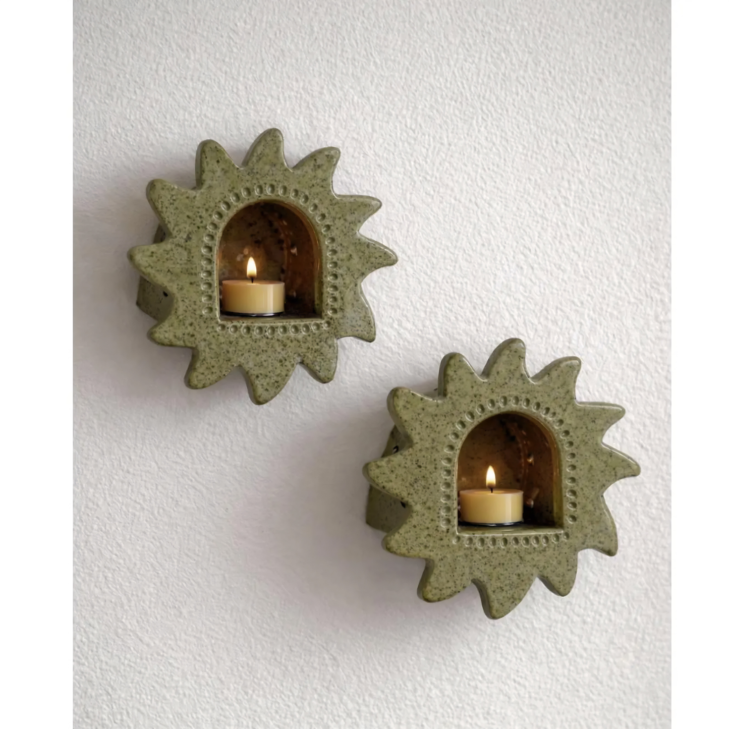 Handmade Ceramic Sun Wall Candle Holder, Green Speckled Sconce, Cozy Cottagecore Decor | LA113 (Copy)