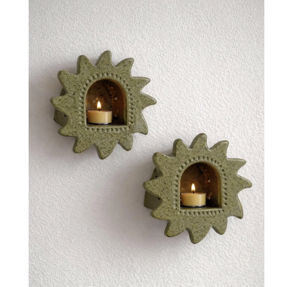 Handmade Ceramic Sun Wall Candle Holder, Green Speckled Sconce, Cozy Cottagecore Decor | LA113 (Copy)