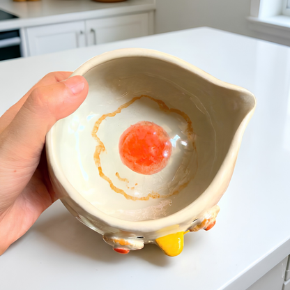 Handmade Kawaii Chick Ceramic Matcha Bowl Set | Aesthetic Breakfast Tea Set • HX60