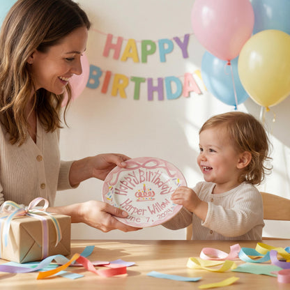 Personalized Birthday Plate – Pink Bow Cake & Sprinkles Design | B026