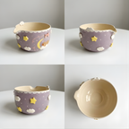 Lavender Dream Teddy Bear & Crescent Moon 3D Handcrafted Ceramic Matcha Bowl and Whisk Holder Set • HX27
