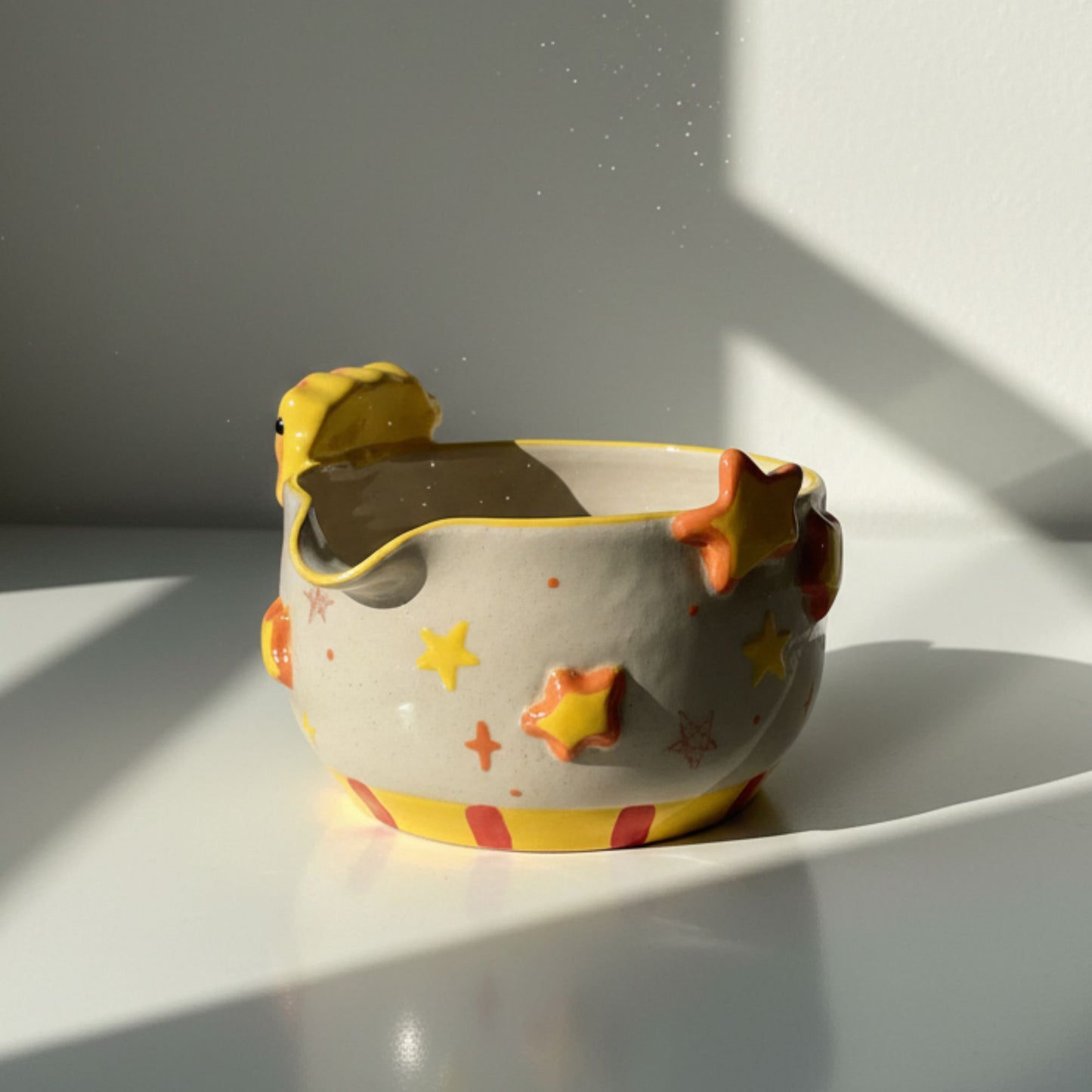 Twinkle Popcorn Movie Night 3D Handcrafted Ceramic Matcha Bowl and Whisk Holder Set • HX09