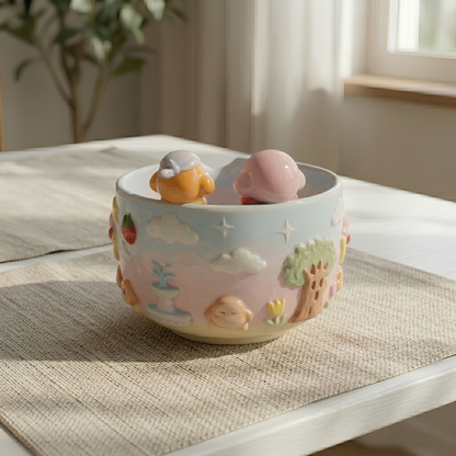 Ombre Kirby and Waddle Dee Matcha Bowl | Handmade Ceramic Chawan | LA018