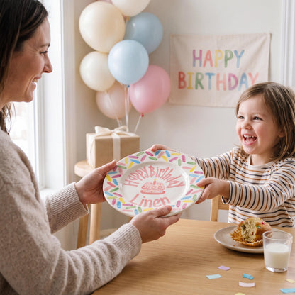 Personalized Birthday Plate – Pink Cake & Colorful Sprinkle Border Design | B055