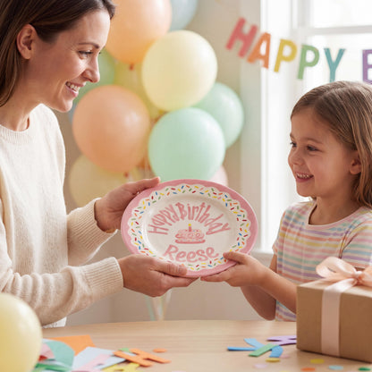 Personalized Birthday Plate – Pink Sprinkles & Cake Design | B061