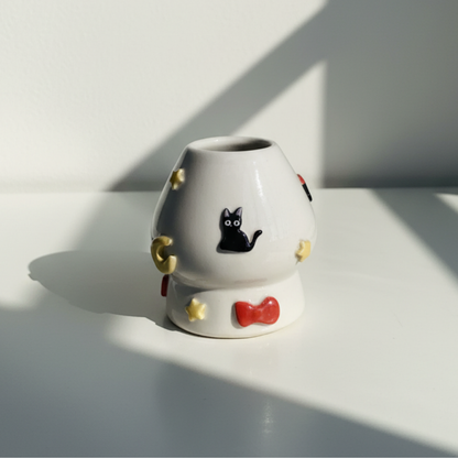 Kiki's Delivery Service Jiji & Moon 3D Handcrafted Ceramic Matcha Bowl and Whisk Holder Set • HX16