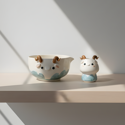 Handcrafted 3D Baby Dragon Ceramic Matcha Bowl with Spout • HX18