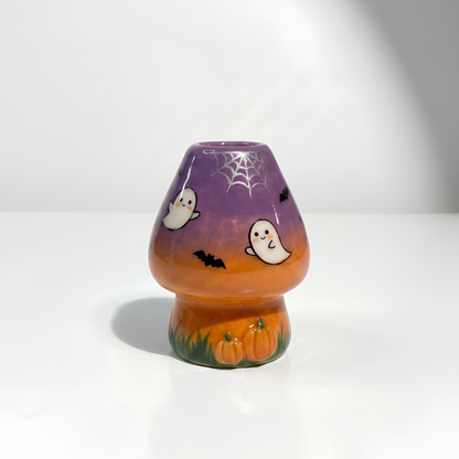 Cute Spooky Halloween Ceramic Matcha Set, Handcrafted Ghost & Pumpkin Matchawan Bowl with Spout and Bat, Spooky Season Gift • HX45