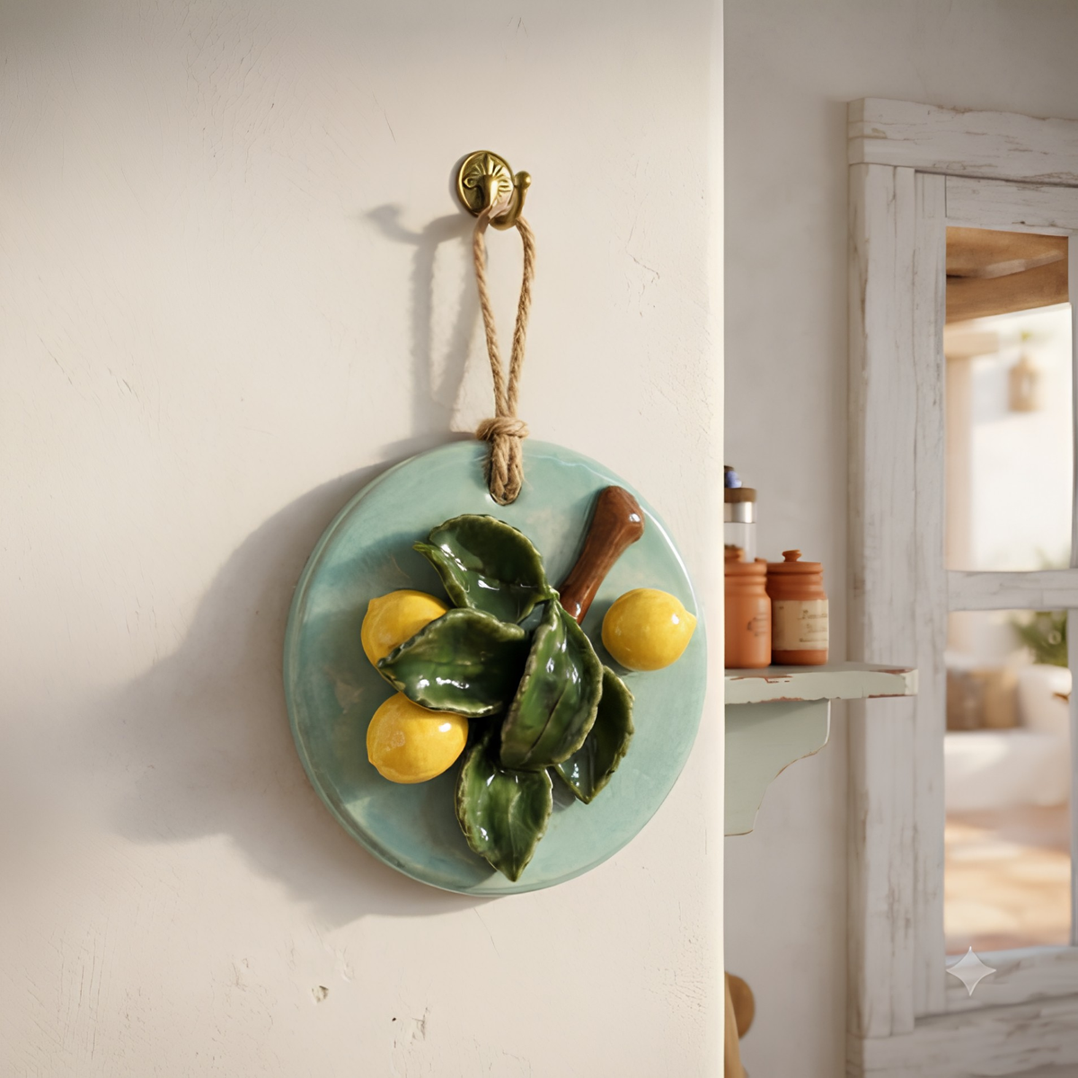 3D Ceramic Lemon Tree Wall Hanging Plaque, Handmade Mediterranean Kitchen Wall Decor • HX47